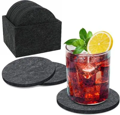 Immagine prodotto di Bicchieri con sottobicchiere, set da 8 pezzi, grigio scuro, per bevande, tavola, bar, vetro, panno morbido