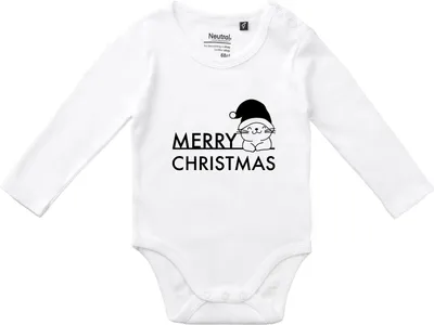 Produktbild von Huuraa Baby Body Merry Christmas Katze 74 White Baumwolle Fairtrade Langarmbody Geschenkidee