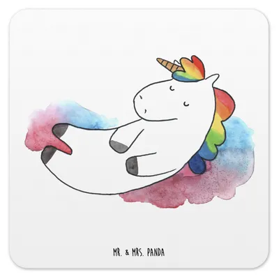 Produktbild von Mr. & Mrs. Panda Getränkeuntersetzer Einhorn Wolke 7 15er Set - Weiß - Geschenk, Witzig, Tassenuntersetzer, Unicorn, Coaster, Lustig, Einhörner, Untersetzer für Gläser