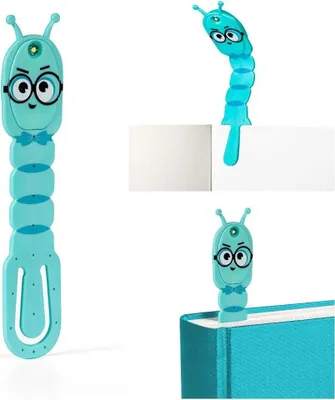 Produktbild von Flexilight Pals Leselicht (Bookworm) | blau | 2 in 1 Leselampe & Lesezeichen | LED Leselicht | Geschenk für Leser, Buchliebhaber | Deutsche Ausgabe