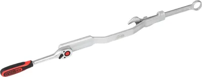 A tool with a ratcheting handle and an adjustable jaw.