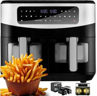 Produktbild von Frytkownica BEZTŁUSZCZOWA 10L XXL AIR FRYER PODWÓJNA 2600W FRYTOWNICA Szyba
