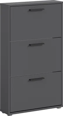 Produktbild von Schuhkipper SAM Anthrazit, 3 Fächer, Kippfunktion, Melamin-Beschichtung, schwarze Griffe, 59x103x17 cm