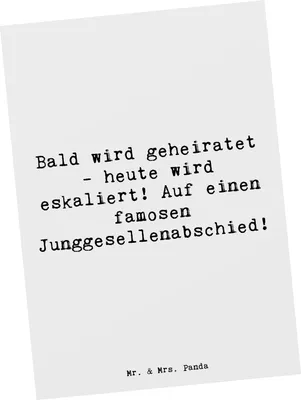 Produktbild von Mr. & Mrs. Panda bildkarte Spruch Junggesellenabschied Eskalation - Weiß - Geschenk, einzelkarte, Ansichtskarten, Postkarte, Ansichtskarte, Heirat, Geschenke, Abenteuer