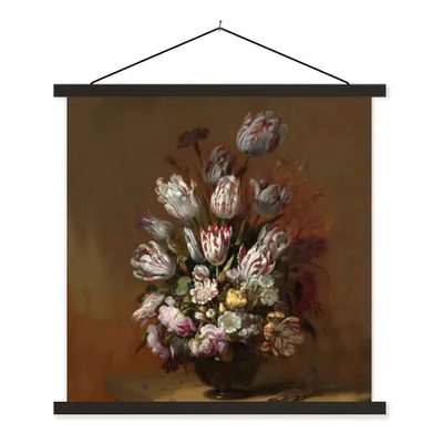 Produktbild von MuchoWow® Textilposter Kunst - Blumen - Stillleben - Alte Meister - Vintage 40x40 cm mit schwarzem Rahmen - Fotos