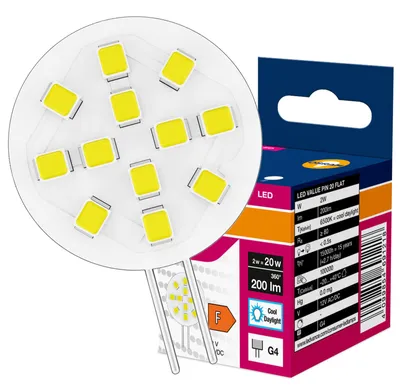 Obrázek produktu pro LED žárovka G4, 2W = 20W, 200 lm, 6500K (studená bílá), úhel svícení 100°, značka OSRAM, nebliká, Obrázek vytvořený pomocí AI