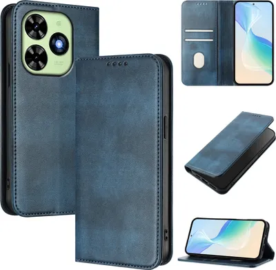 Produktbild von Handyhülle für Tecno Spark Go 2024/Spark 20/Spark 20C/Pop 8/Infinix Smart 8/Smart 8 Plus/Smart 8 Pro/Hot 40i, Vintage Leder RFID Schutz Kartenfach Standfunktion Magnetische Klapphülle Blau