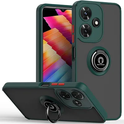 Obrázek produktu pro Pouzdro pro Infinix Hot 30i matné průsvitné TPU pouzdro s prstencovým držákem a stojánkem tmavě zelená