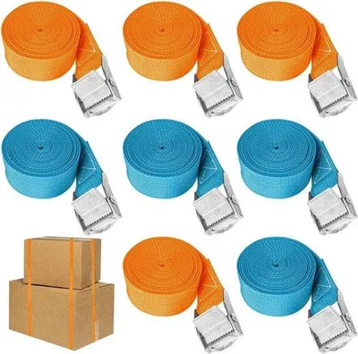 Produktbild von Gepanzerte Kabelbinder mit Kurbel 1 m x 25 mm - schwere Zugriemen - orange und blau - verstellbare Laderaumschnüre - Gurtverschluss - Motorrad - Fahrrad - Ladung - Lastwagen - Gepäck