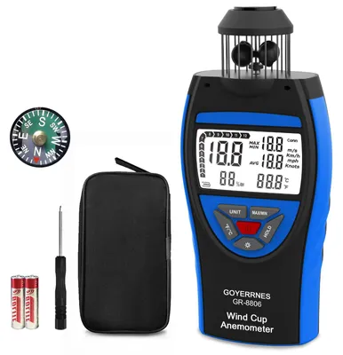 Anemometer, Windmesser, 0,7-42 m/s, LCD, Datenspeicher, Stativgewinde