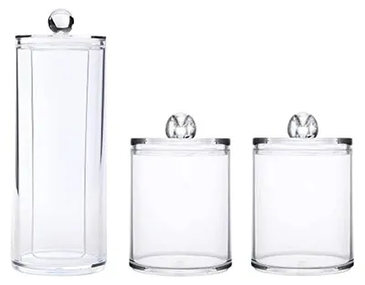 Productafbeelding van Katoenen Dispenser - Opbergpotten - Make-up Organizer - Kristallijn Acryl - 19 x 7 cm - Transparant