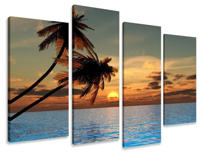 Obrázok produktu pre Obraz na plátne Západ slnka s palmou 4-dielny 130x80 cm