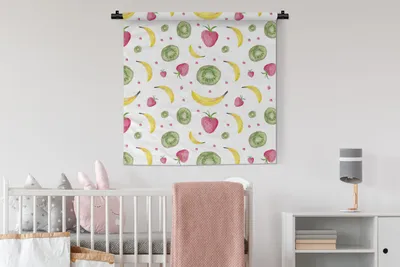 Produktbild von MuchoWow® Wandteppich Wandbehang Obst - Aquarell - Weiß 90x90 cm Tapisserie Dekoration Wandtuch - Wandaufhänger