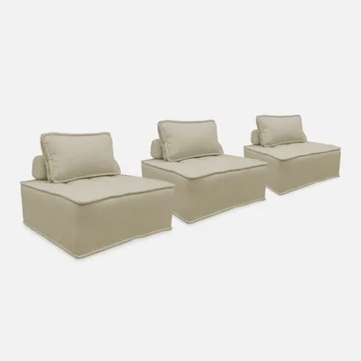 Produktbild von sweeek - 3er Set modulierbare Sessel ohne Armlehne, kapitoniert und mit Paspeln  - Beige