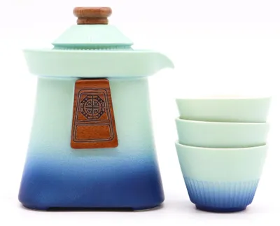 Productafbeelding van Thee-set "Temple" met theepot en drie kopjes - Blauwe hemel