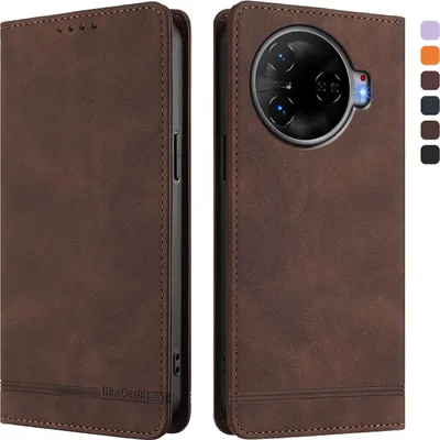 Produktbild von Hülle für Tecno Camon 30 Pro 5G, Retro Kunstleder Ständer Klapphülle mit Kartenfächer und Magnetische Braun