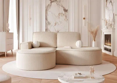 Produktbild von Ecksofa Designersofa Sofa ARLET in Stoff Abriamo Hellbeige Ottomane Links