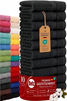 Produktbild von Betz 10 Stück Gästetücher 30x50 cm PREMIUM 100% Baumwolle Set Händehandtücher Farbe: schwarz