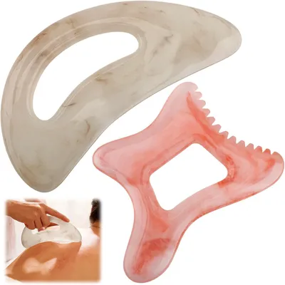 Produktbild von Gua Sha Steinset, 2 Stück. Gua Sha Massagegerät aus Harz für den Körper, großes Guasha-Schaber-Werkzeug und Faszien-Schaber, Lymphdrainage-Massagegerät