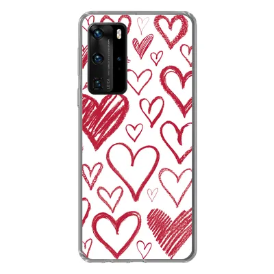 Produktbild von MuchoWow® Handyhülle Schutzhülle Hülle für Huawei P40 Pro Eine Illustration mit mehreren Herzen auf weißem Hintergrund Silikon Softcase Handy Hülle - Schutz