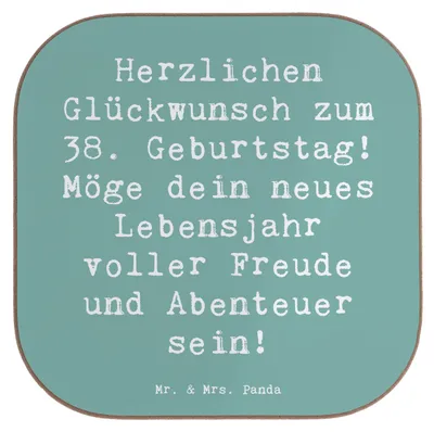 Produktbild von Mr. & Mrs. Panda Untersetzer Tasse Spruch 38. Geburtstag Freude Abenteuer - Meeresbrise - Geschenk, 38 Jahre, Glücksmomente, Happy Birthday, Alter, bieruntersetzer