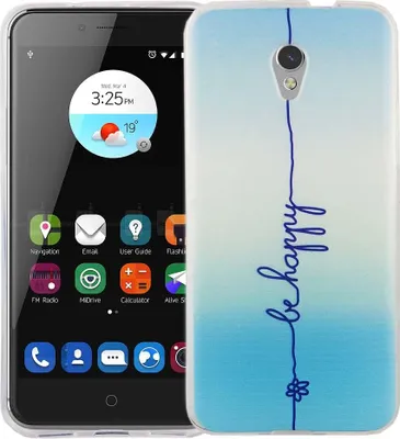 Produktbild von Handy Hülle für ZTE Blade V7 Cover Case Schutz Tasche Motiv Slim Silikon TPU Schriftzug Be Happy Blau