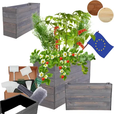 Produktbild von MODO24 Hochbeet Holz, Pflanzkasten, Massivholz, Kiefer, Kräuterbeet, Blumenkasten, Garten, Terrasse, 54x83x30 cm, Grau, ZP06