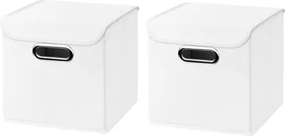 Produktbild von 2 Stück weiß Faltbox 25 x 25 x 25 cm Aufbewahrungsbox faltbar, mit Deckel