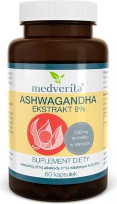 Produktbild von Medverita Ashwagandha Extrakt 9 % – 60 Kapseln – Nahrungsergänzungsmittel
