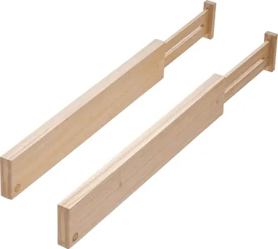 Produktbild von iDesign 2er Set Schubladen Trennsystem für die Küche, größenverstellbarer Schubladen Einsatz aus Paulownia-Holz, Schubladen Organizer für Besteck und Küchenutensilien, beige