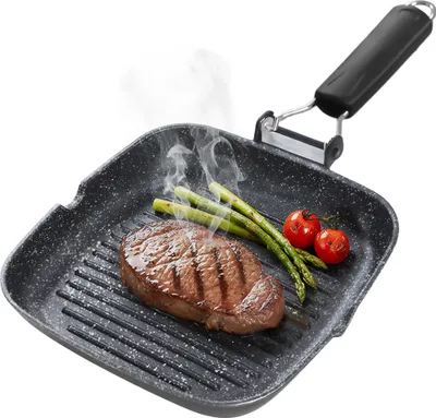 Produktbild von Briebe GP1158 Grillpfanne Induktion Antihaft-Titan Steakpfanne 24x24cm Gussaluminium ohne  Schwarz