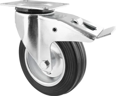 Produktbild von WAGNER Soft-Lenkrolle - Ø 125 mm, Stahl Felge verzinkt, Vollgummi, Bremse & Platte, Tragkraft 100 kg - 04712401