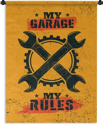 Produktbild von MuchoWow® Wandteppich Wandbehang Mancave - Garage - Werkzeuge - Vintage 150x200 cm Tapisserie Dekoration Wandtuch - Wandaufhängung - Moderner