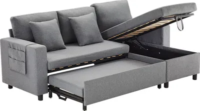 Produktbild von Schlafsofa(Dunkelgrau)L-förmiges Sofa mit Schlaffunktion,moderne Design-Polstermöbel, Sofa-Chaiselongue mit Stauraum,Taschenbecherhalter