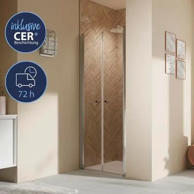 Produktbild von BREUER Duschtür in Nische mit Pendeltür ELANA 2.0 Express Q72 90 x 200 cm Profil chrom Klarglas schmutzabweisende Glasbe