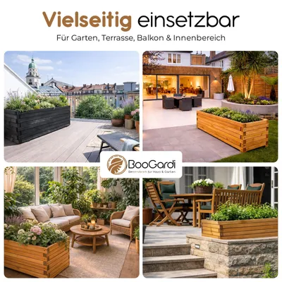 Produktbild von BOOGARDI Pflanzkübel groß außen & innen mit Vlies · 120cm lang anthrazit · Pflanzkasten rechteckig in 10 Größen Hochbeet Holz für Garten & Balkon