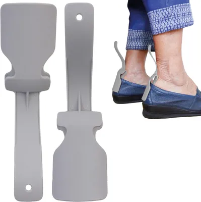 Produktbild von Paar Mini-Schuhanzieher zum Anclipsen, flexibel, schützen Schuhe/Socken, für alle Altersgruppen, Grau
