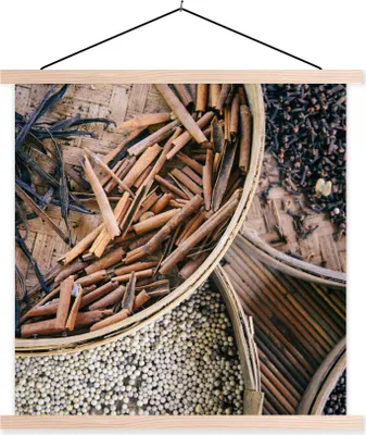 Produktbild von MuchoWow® Textilposter Kräuter auf der Kaffeeplantage 60x60 cm mit holzfarbenen Rahmen - Wanddekoration