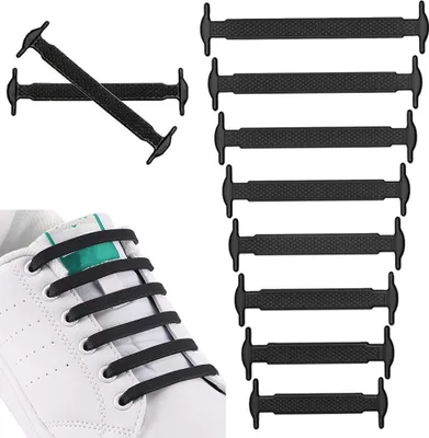 Produktbild von GKA 16 Stück elastische Silikon Schnürsenkel schwarz Schnürsenkel ohne binden für Kinder Erwachsene Sneaker Sportschuhe keine Schleifen binden
