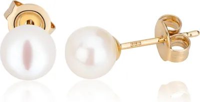 Produktbild von Paar 6,5mm echte Süßwasserperle Ohrstecker 333 Gelbgold 8 Karat Perlenohrringe