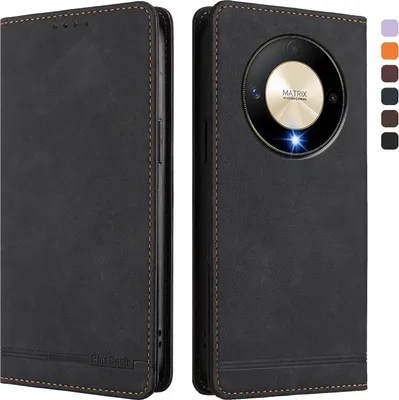 Immagine prodotto di Custodia per Honor X9B/Magic6 Lite, custodia retro in Finto cuoio con supporto e slot per carte Nero