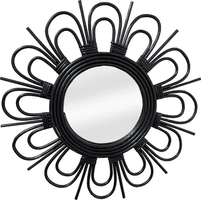 Produktbild von Padiro Wandspiegel 43 x 43 x 2 cm - schwarz - Rattan - blütenförmiger Rattanrahmen