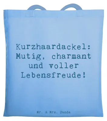 Produktbild von Mr. & Mrs. Panda Tote Bag Spruch Mutiger Dackel - Sky Blue - Geschenk, Hunderassen, Hunde, Hunderasse, Tasche, Tragetasche, Kurzhaardackel, dokumententasche, Shopping