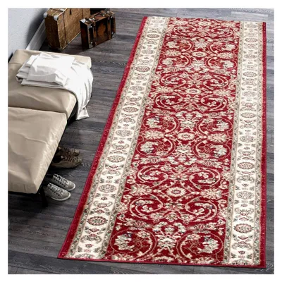 Produktbild von Blumen Teppichläufer für Flur - Orientalischer Kurzflor Teppichläufer - Weich - Flurläufer für Wohnzimmer und Schlafzimmer - Rot Burgund 1-70 x 450 cm