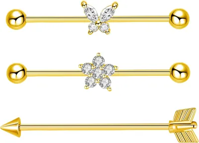 Immagine prodotto di Piercing industriali, 2-3 pezzi, acciaio inossidabile, 14G, 38mm, gioielli per piercing all'orecchio