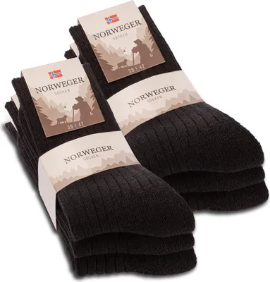 Produktbild von 6 Paar Norweger Socken Herren Damen Wintersocken mit Wolle 20100 - Schwarz 35-38
