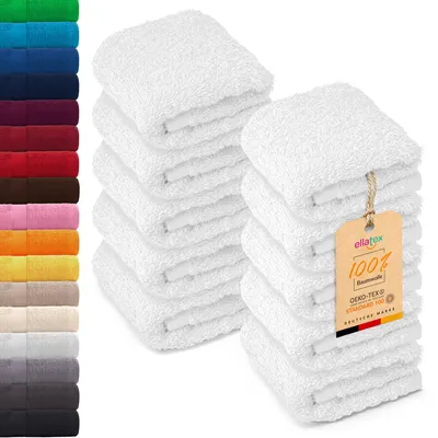 Produktbild von 10er Pack EllaTex Seiftücher 30x30 cm 100% Baumwolle, 500 g/m² Handtücher Set weich saugstark Serie Paris, in Farbe: Schneeweiß