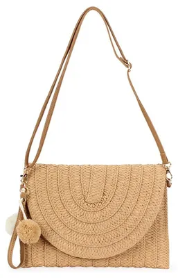 Immagine prodotto di BWOOOWE Borsa a tracolla in paglia, borsa a mezzaluna, pochette, borsa da sera intrecciata