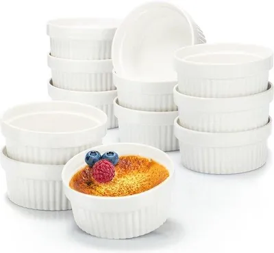 Produktbild von Keramische Soufflé- und Dessertformen - Creme Brulee Schalen - 12 Stück - 270 ml Fassungsvermögen - weiß