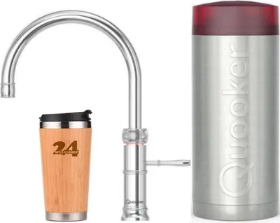 Produktbild von »QUOOKER CLASSIC FUSION Round COMBI B Chrom & 100°C Armatur (22CFRCHR)« Spültischmischer mit 100°C Kochendwasserfunktion Inklusive Thermobecher